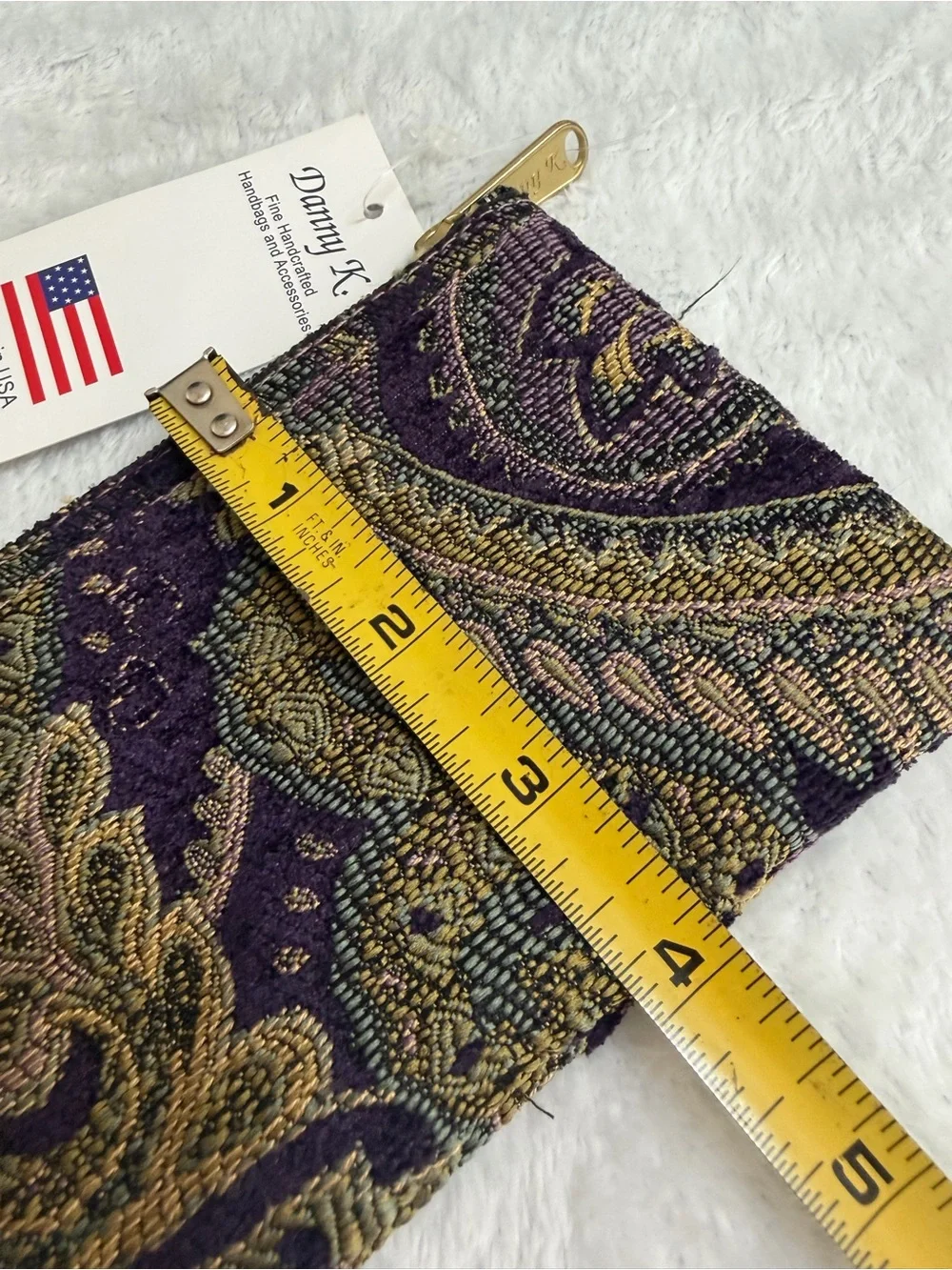 NWT Danny K Purple Chenille Tapestry Zip Coin Purse Made in USA